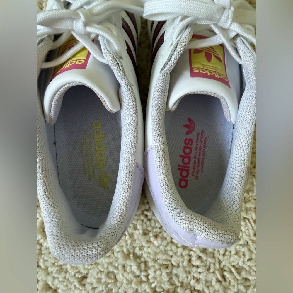 Adidas Superstar White and Burgundy Sneakers - Picture 6 of 8
